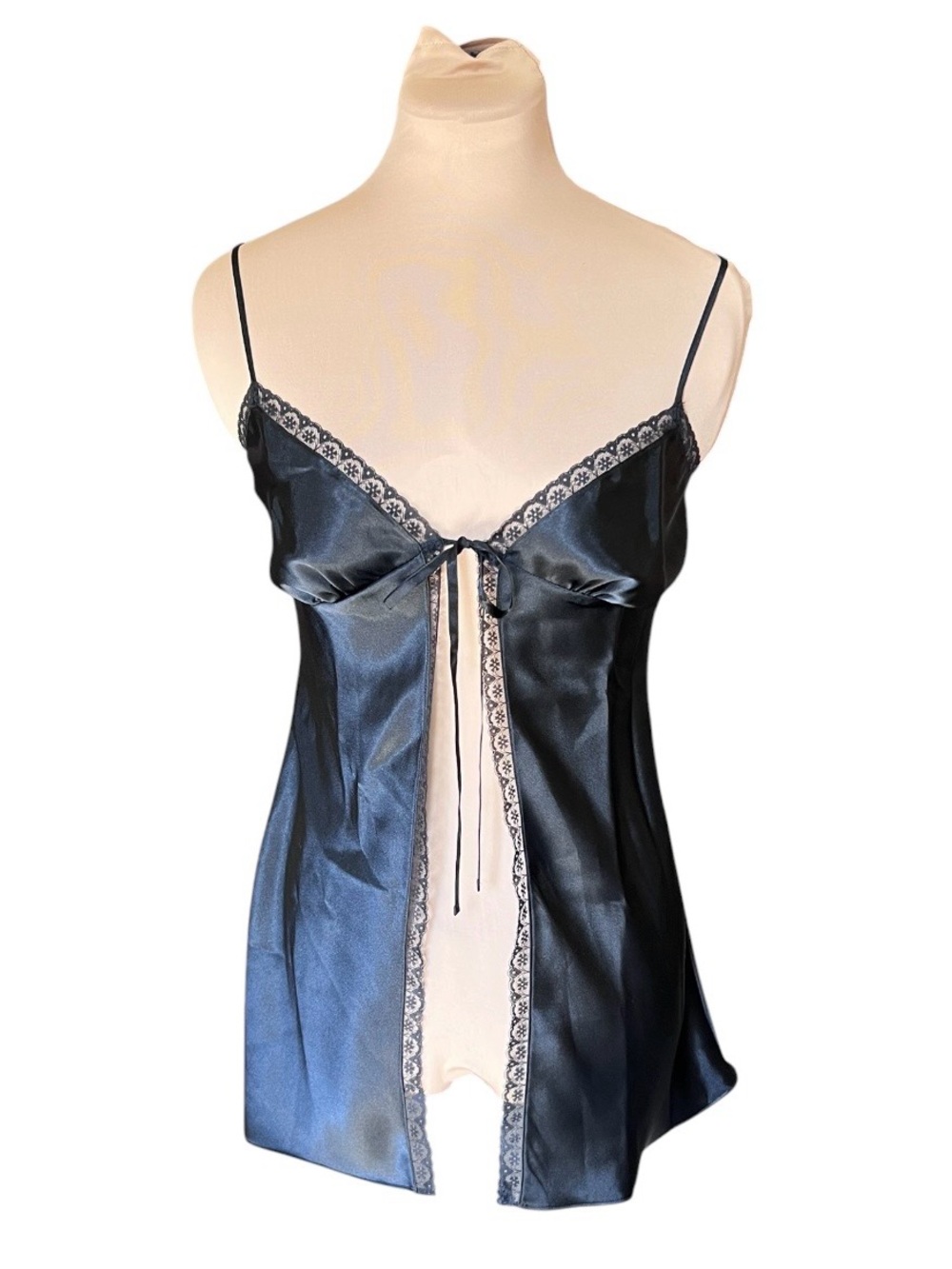 Vintage Victoria's Secret Black Satin & Lace Open-Front Babydoll Size XS
